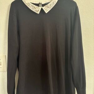 Tommy Hilfiger Black Long-Sleeve Top with Embellished White Collar XXL